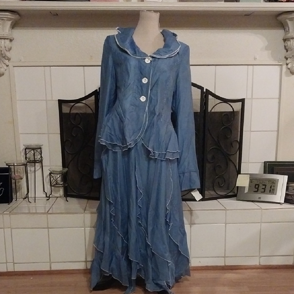 Ashro Blue Ruffled Dress Set - Picture 2 of 5